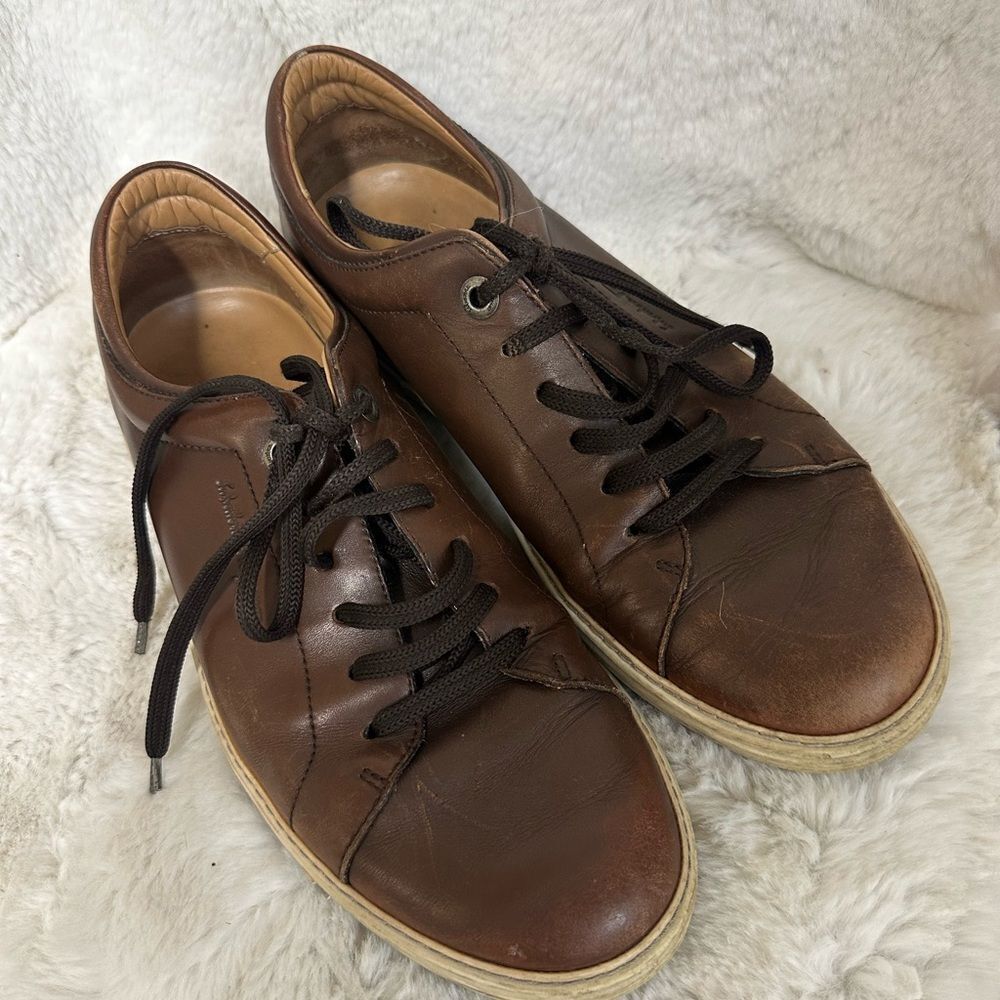 Salvatore Ferragamo Brown Newport Casual Sneakers Leather Lace Up Sneakers 8 View 3